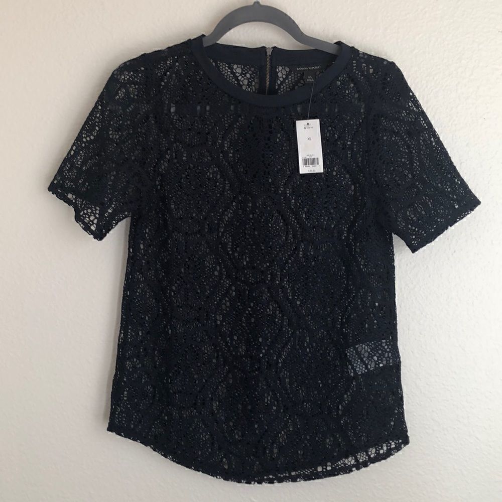 NWT Banana Republic Lace Crochet Navy Top - XS